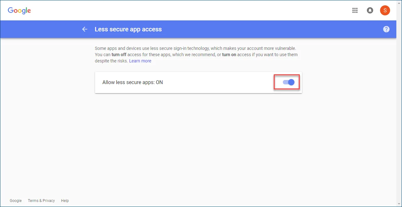 allow less secure apps