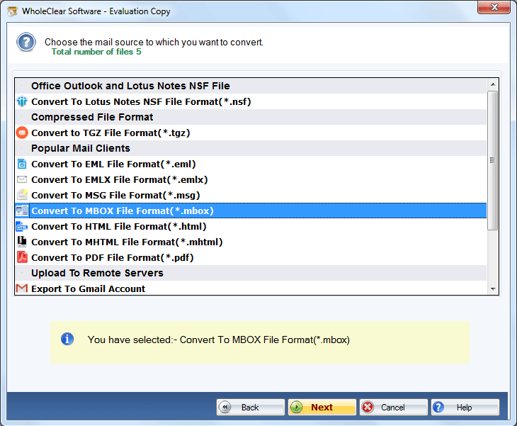 choose mbox format